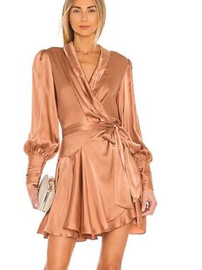 Satin Wrap Mini Dress in Copper